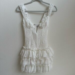 Elegant White Lace Ruffle Dress